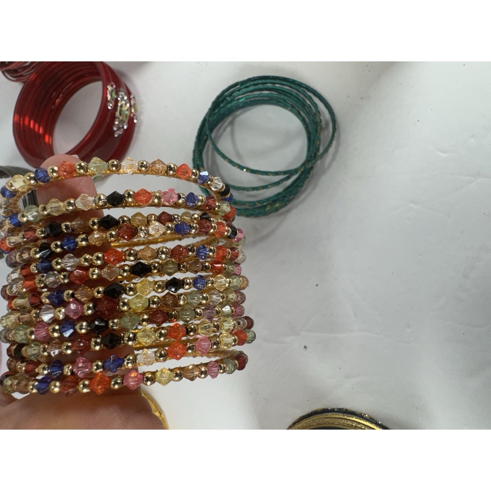 100pc Indian Bollywood Bangle Bracelet Lot Rhinestone Small 2.25-2.625" - Picture 6 of 14